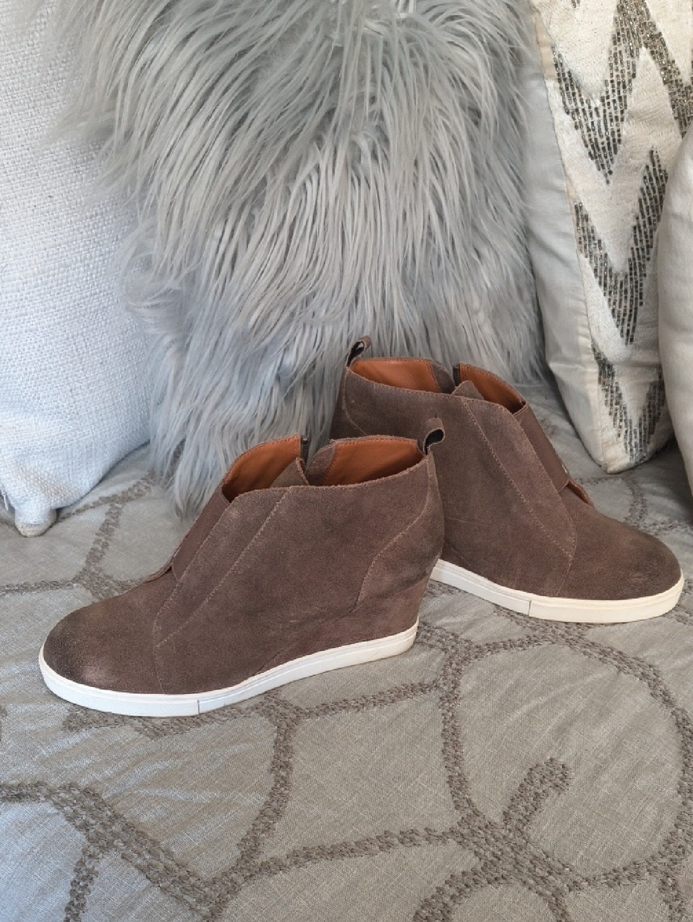 Linea Paolo Suede Wedge Sneaker Booties - Chocolate/Taupe